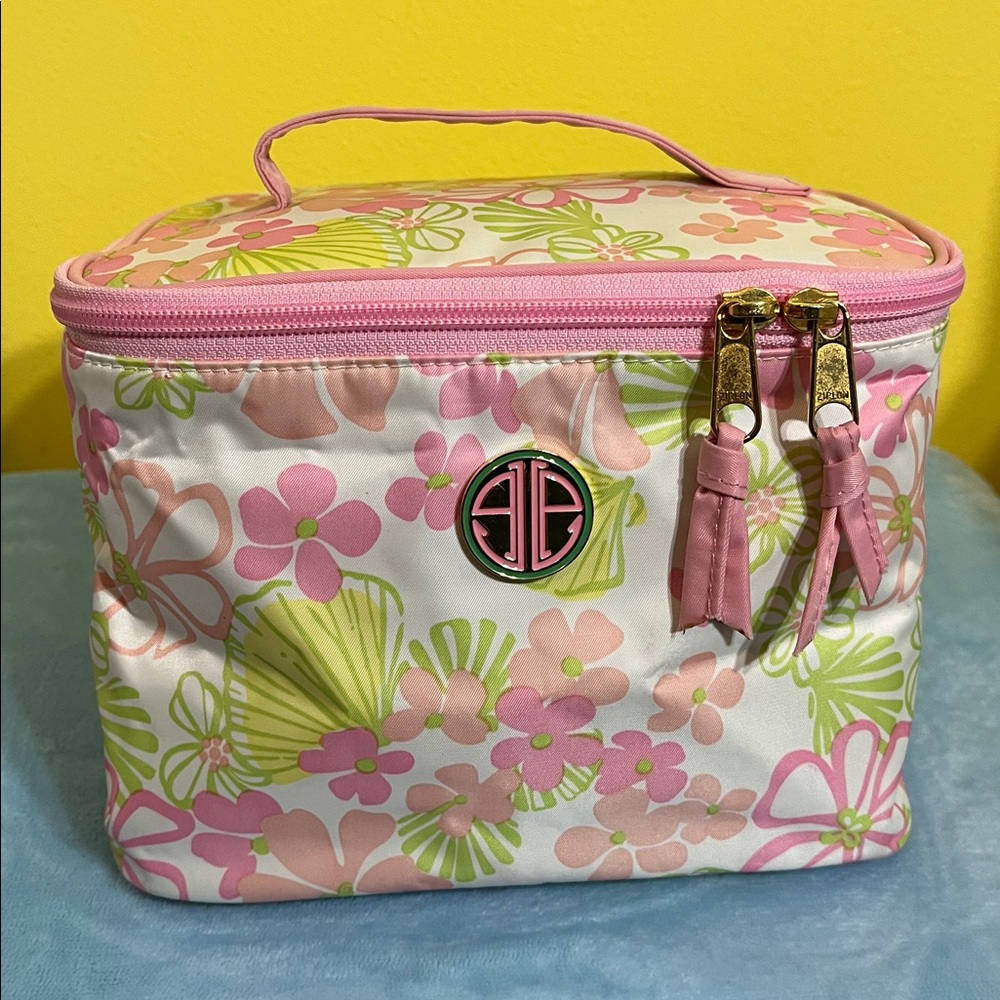 Lilly Pulitzer Floral Travel Cosmetic Case Bag, Pink & Green, EUC